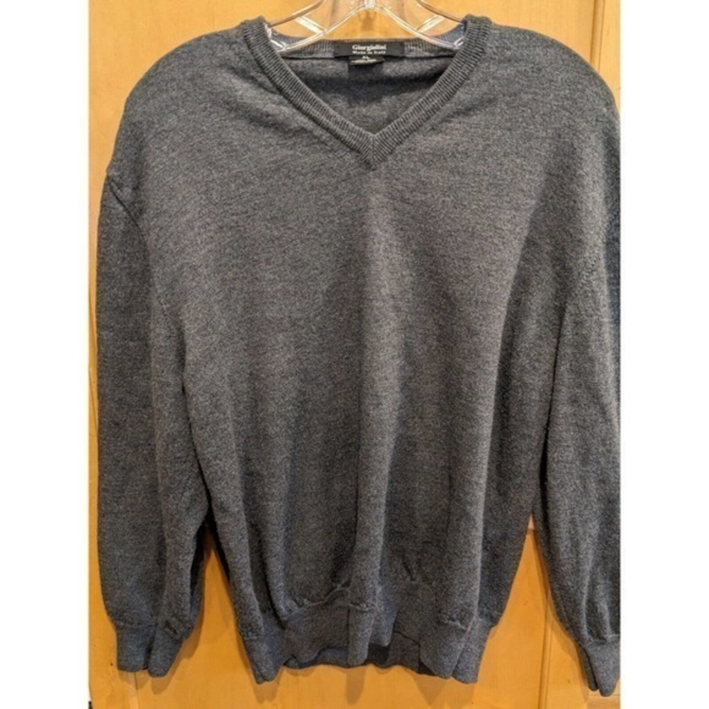 Giorgiolini 100% Merino Wool‎ Sweater Mens XL Pullover Extra Fine grey V neck